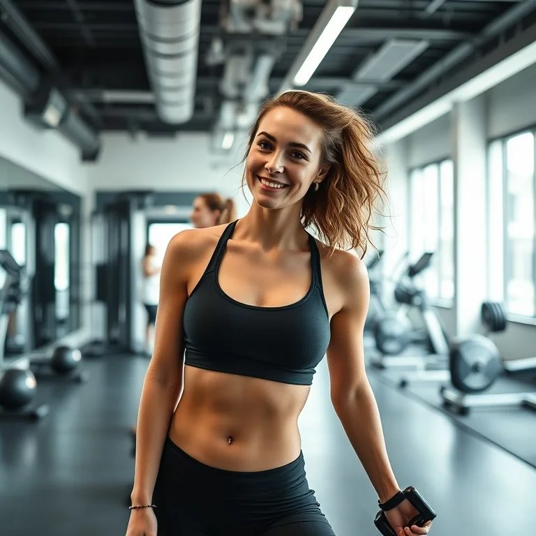 A woman in a state of calm focus during a futuristic workout.